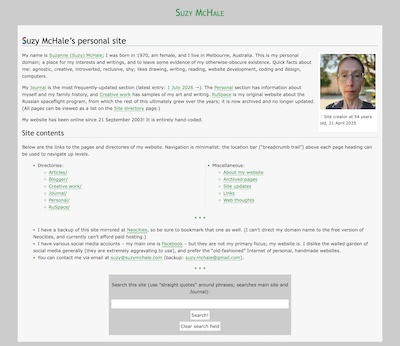 Screenshot of my site's main page, 2/7/2026