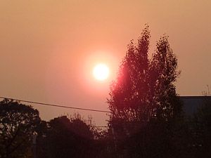 Smoky morning red sun
