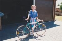 Suzy with first road bike, December 1990