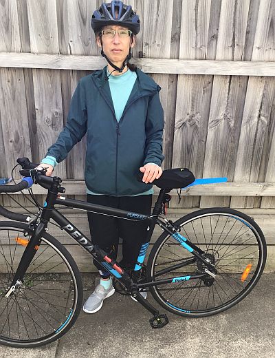 Suzy with 2nd road bike, 30/4/2019