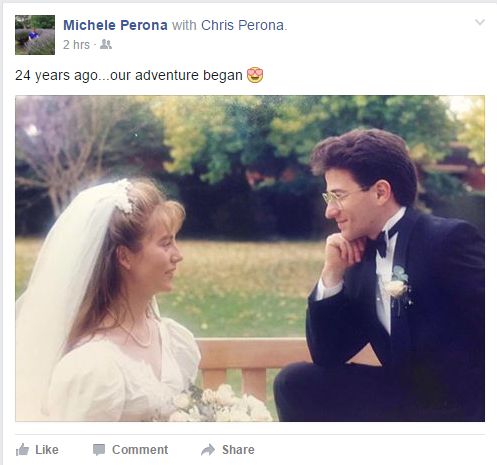 Michele Facebook 24 years anniversary wedding photo
