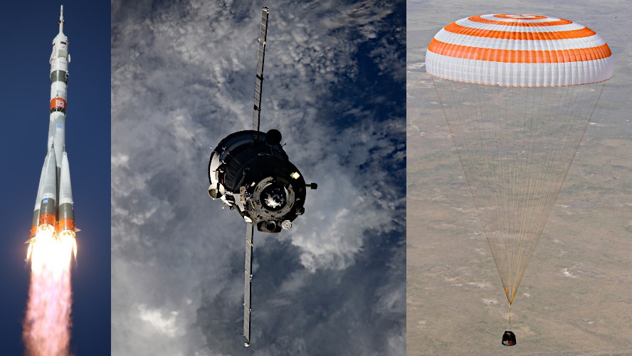 Soyuz spaceship flight sequence montage